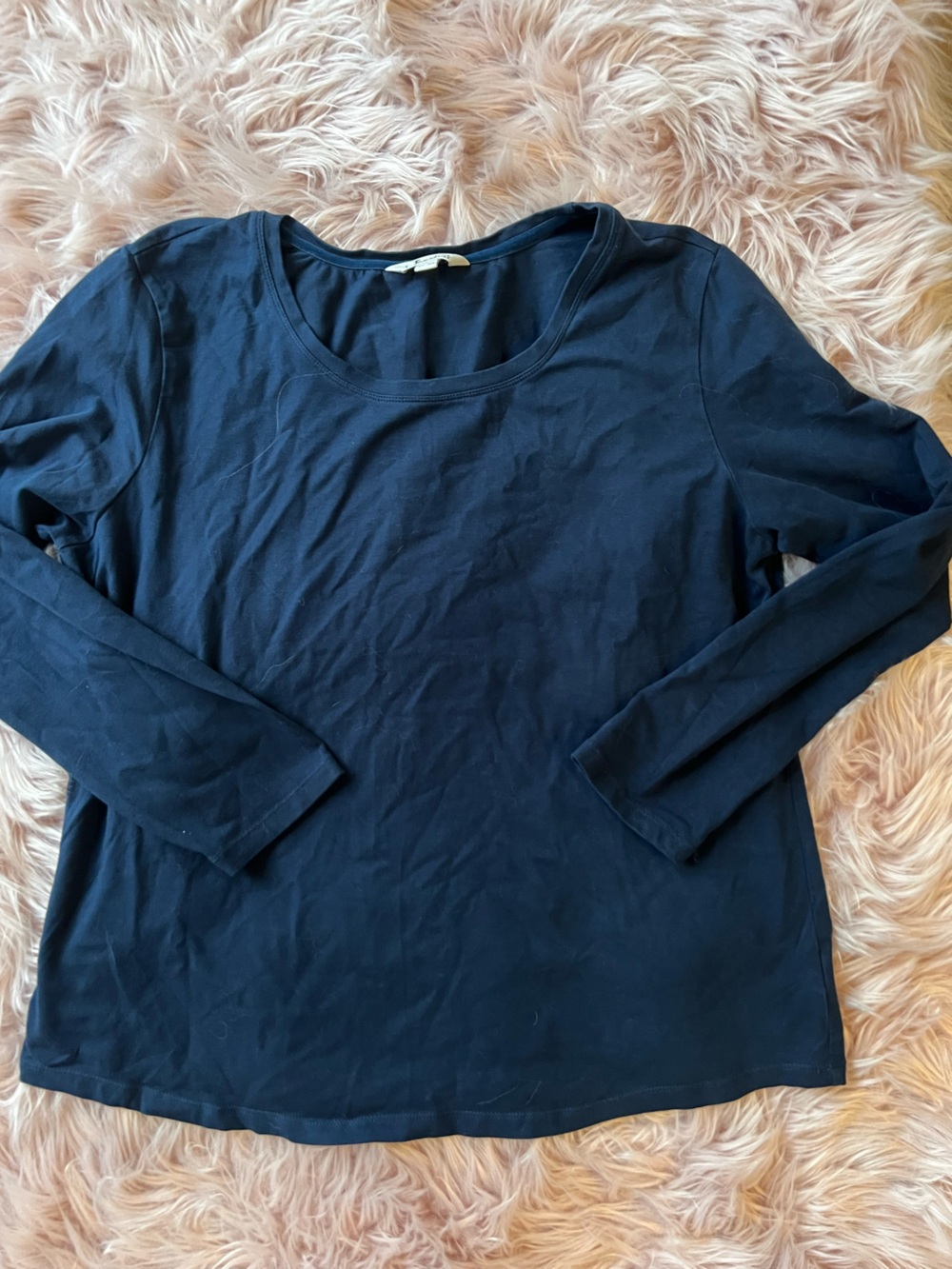 y2k Jessica Pima Cotton Navy Plus Size Long Sleeve Scoop Neck Top